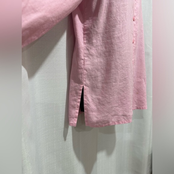 Jones New York Sport Size S 100% linen Pink roll-tab sleeve button front shirt - Picture 2 of 8